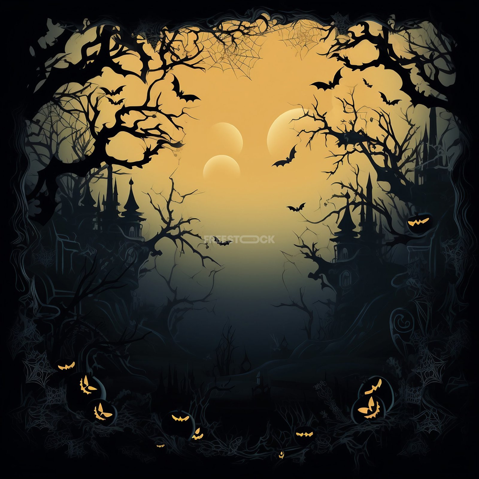 An eerie silhouette frame or border for Halloween, featuring a range of ...