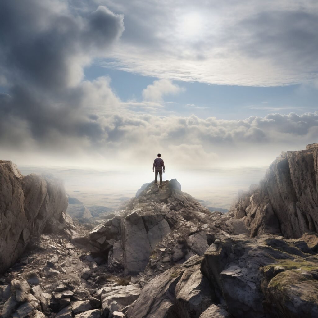 Figure Standing on Rocky Hill Peak