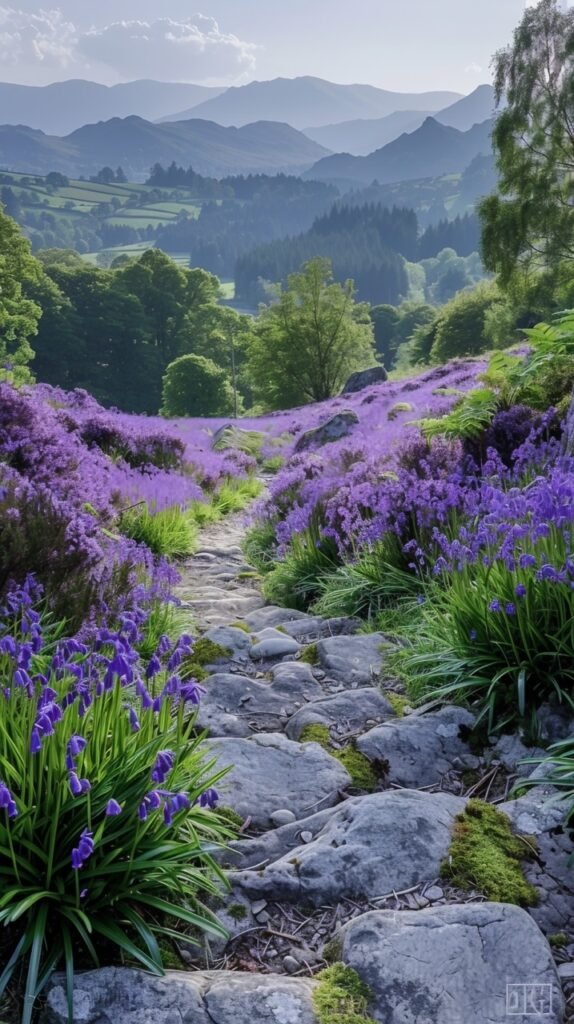 Spring Serenity Bluebells on Loughrigg Terrace, Lake District, UK – Stock Photo of Tranquil Scene