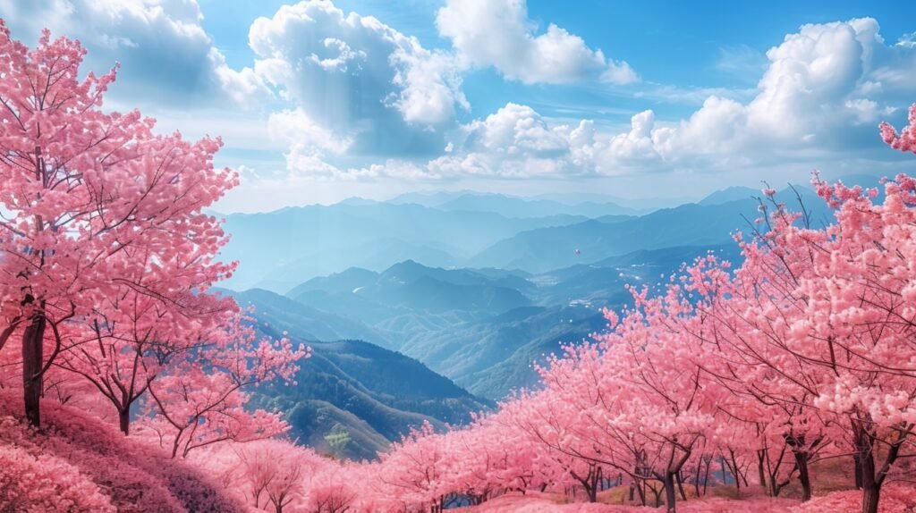 Spring Serenity Cherry Blossom and Blue Sky – Captivating Scene, Stock Photo Image