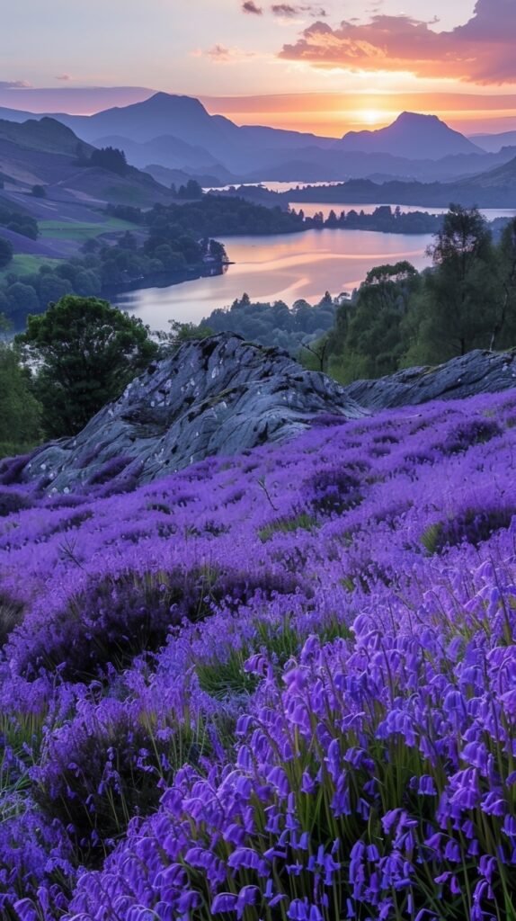 Stock Photo Bluebells on Loughrigg Terrace, Lake District, UK – Serene Spring Scene