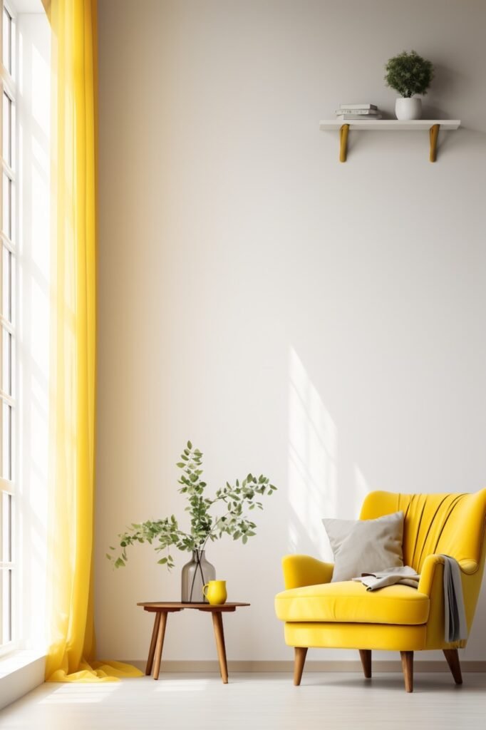 “Yellow Chair in Living Room High-Quality Stock Image of Cozy Home Interior