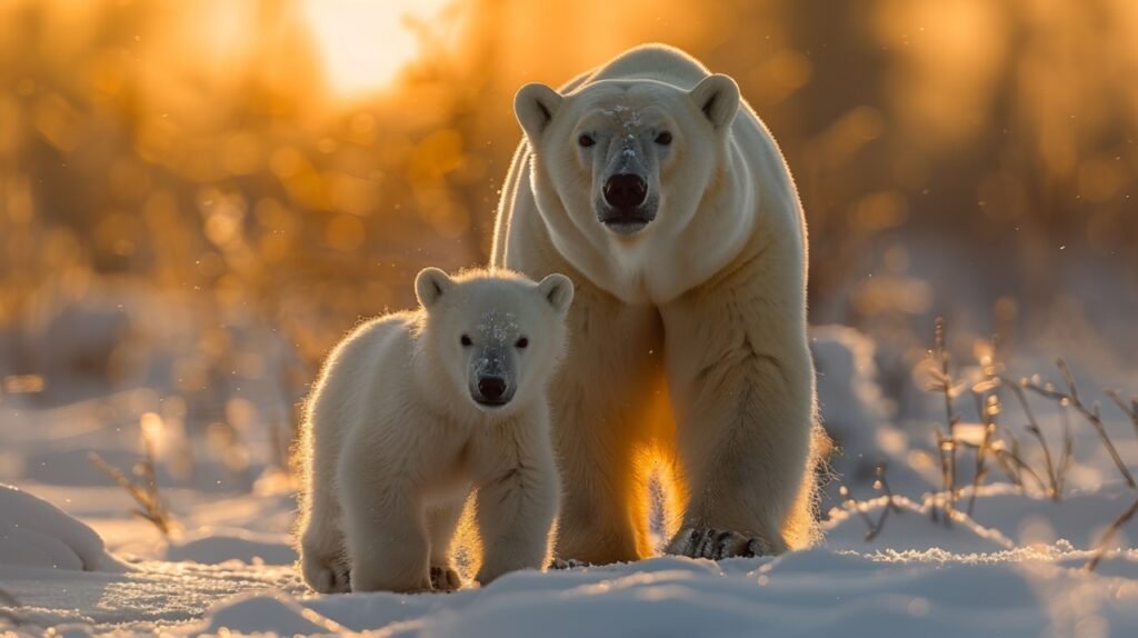 Arctic Bear Twins – Stock Image Featuring Polar Bear with Ursus maritimus Cubs in Hudson Bay