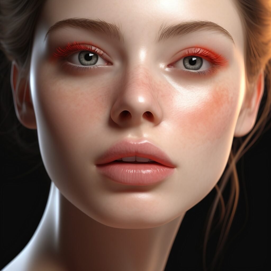 Beauty in 3D Perfect Skin on Beautiful Girl’s Face – Captivating Stock Image