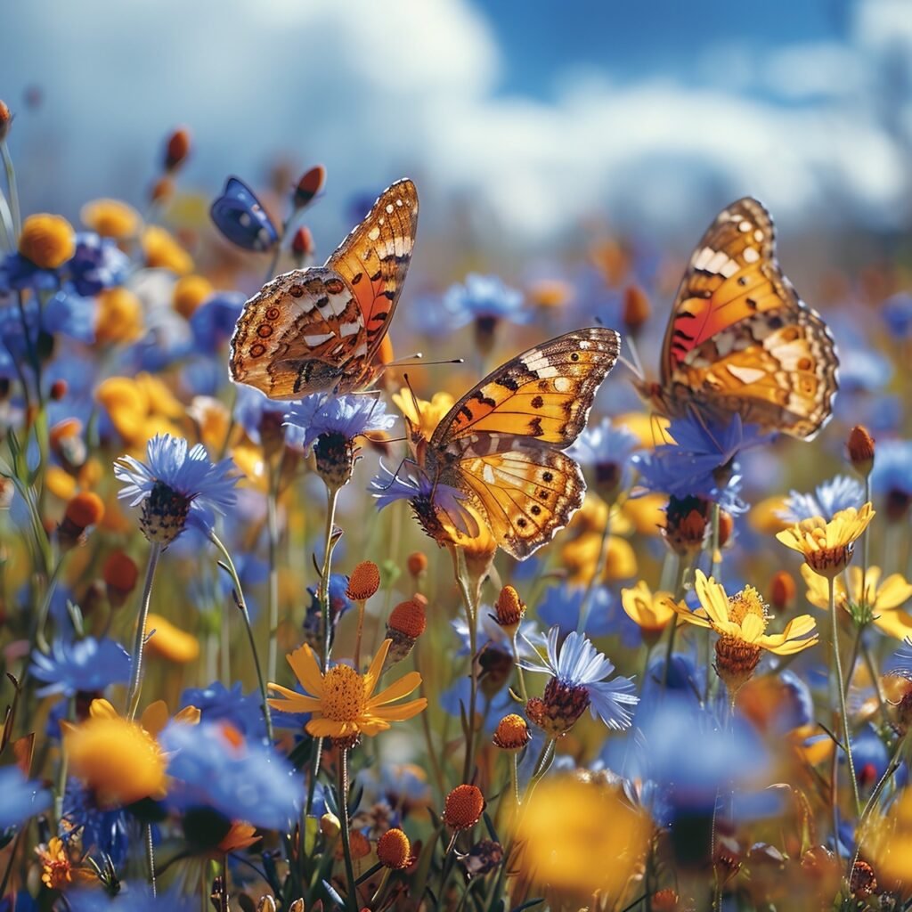 Butterflies in Summer Meadow Captivating Stock Photo of Nature’s Beauty in Blooming Season