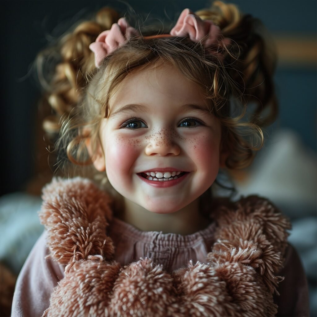 Celebrating 2 Years Pink-Dressed Birthday Girl Poses at Baby Shower Party, Joyful Portrait