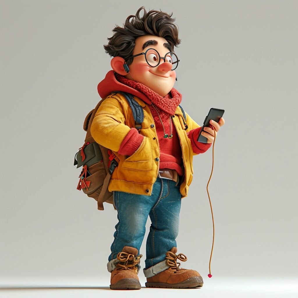 Chubby young man depicted in a 3D cartoon character, ideal for digital art and animations