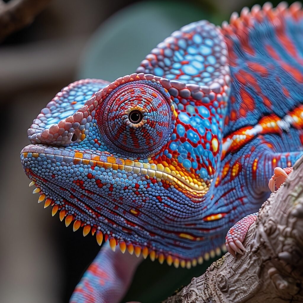 Close-up Colorful Chameleon Camouflage – Tree Stock Image