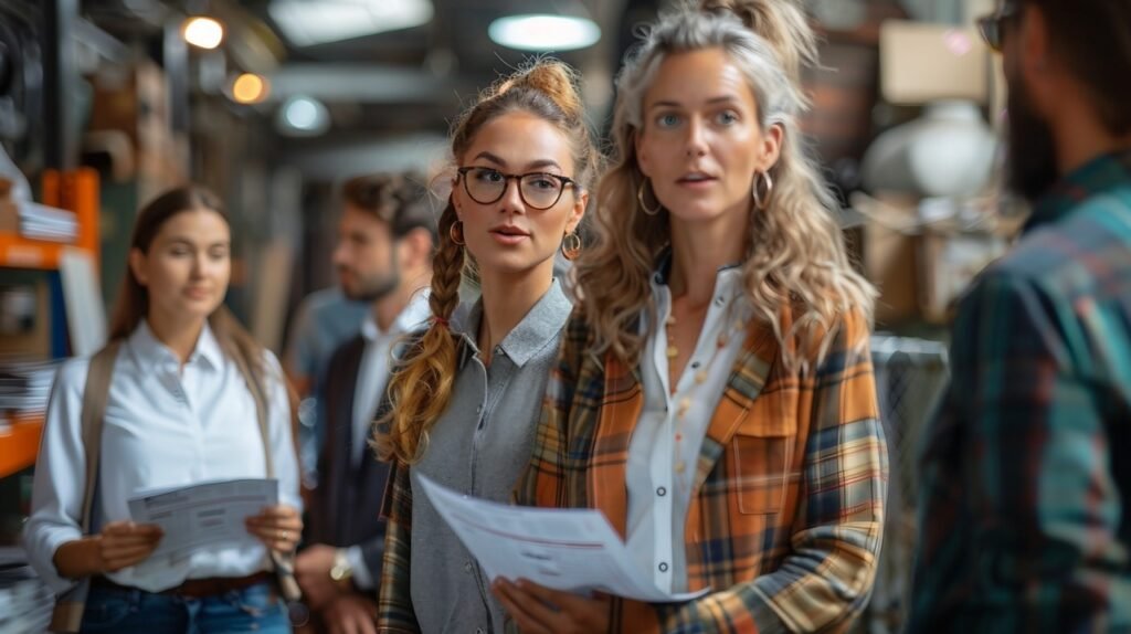 Colleagues Engaged in Business Talk – Stock Image of Group Discussion in Office Environment