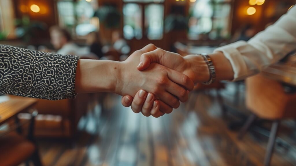 Corporate Success Businesspeople in Office Shaking Hands – High-Quality Stock Image