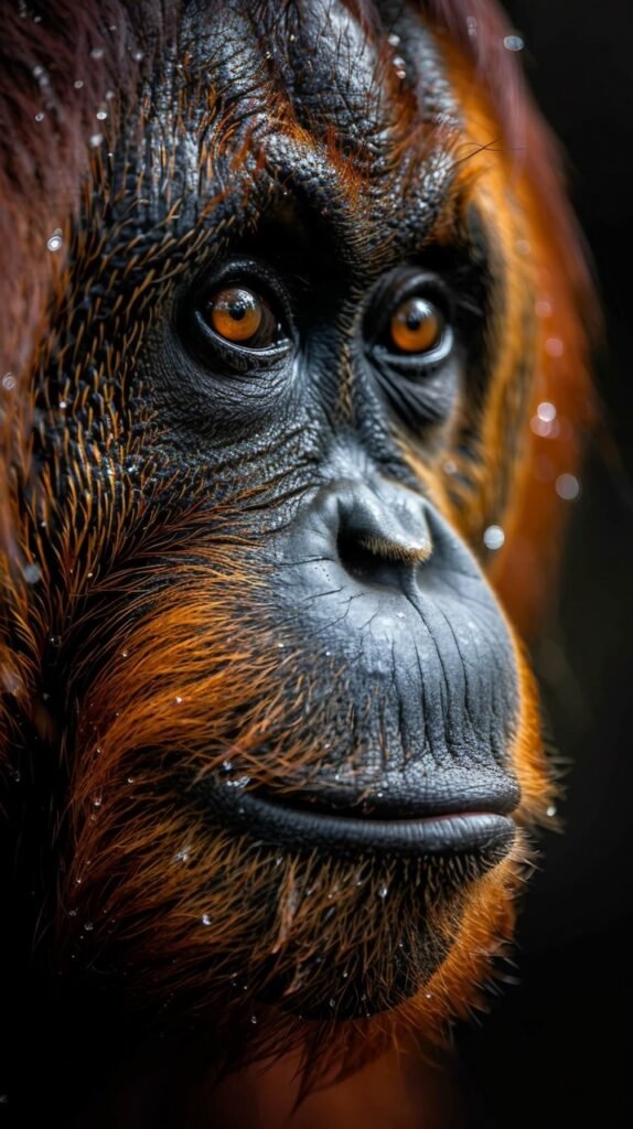 Dominant Orangutan – Stock Image Capturing Close-Up of a Proud Ape Showing Authority