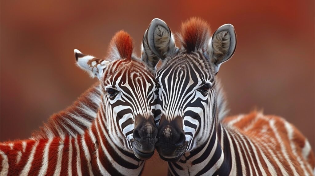 Embracing Zebras in Africa – Stock Photo of Two Zebras Close-Up, Tanzania Wildlife, Black and White