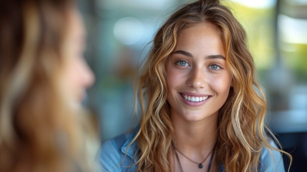 Encouraging Therapy Moment Therapist Talks with Young Woman – Stock Image