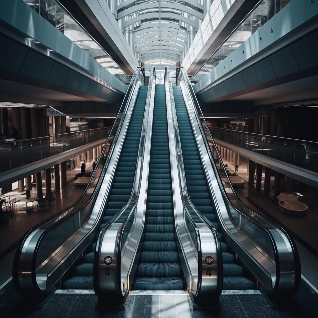 Escalator in Building High-Quality Overhead View Stock Image of Modern Interior