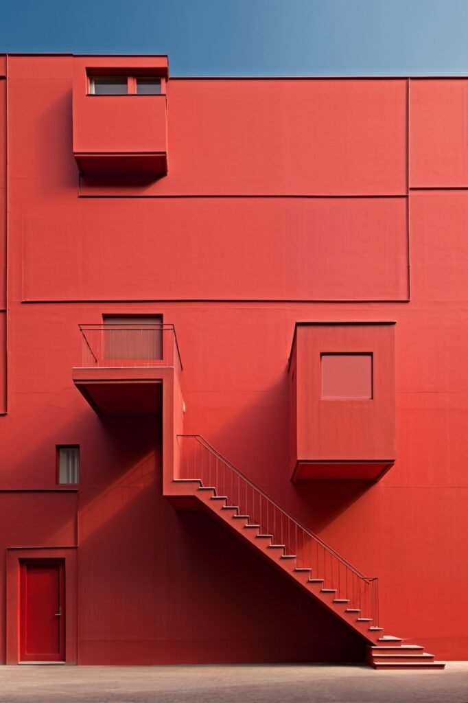 Eye-catching red construction with side stairway – Download this HD photo of urban architectural magnificence