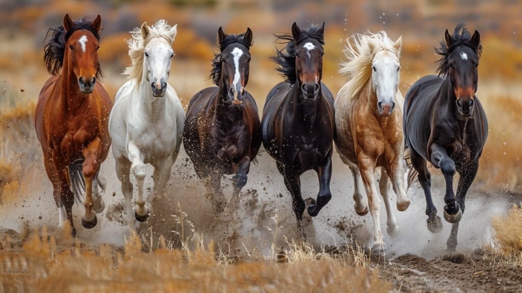 Galloping Wild Horses – Stock Image of Free-Spirited Horses Running Free in Utah Countryside