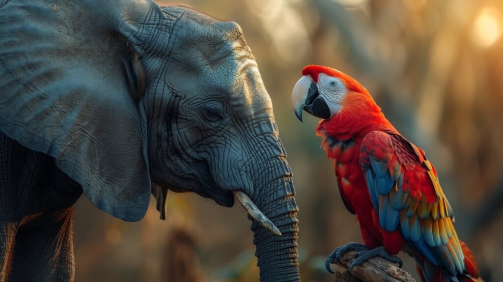 Gray Parrot and Elephant – Stock Photo of Elephant with Bird