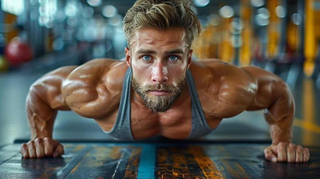 Gym Workout Athletic Man Doing Push-Ups – High-Quality Stock Photo Collection