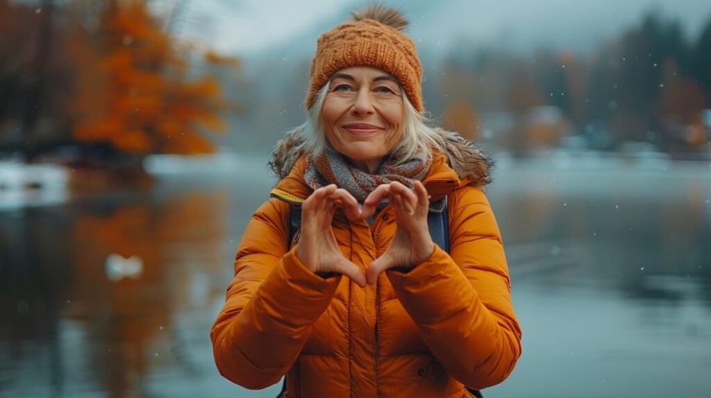 Happy Senior Woman Making Heart Gesture – High-Quality Stock Photo Collection