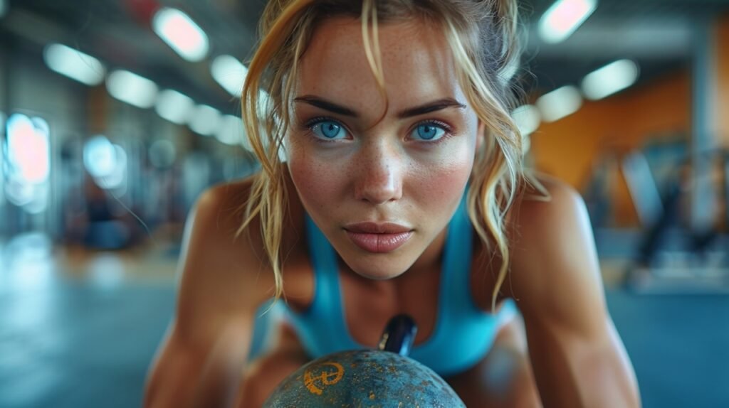 Health Club Exercise Athletic Woman with Kettlebell – Top-Notch Stock Photo