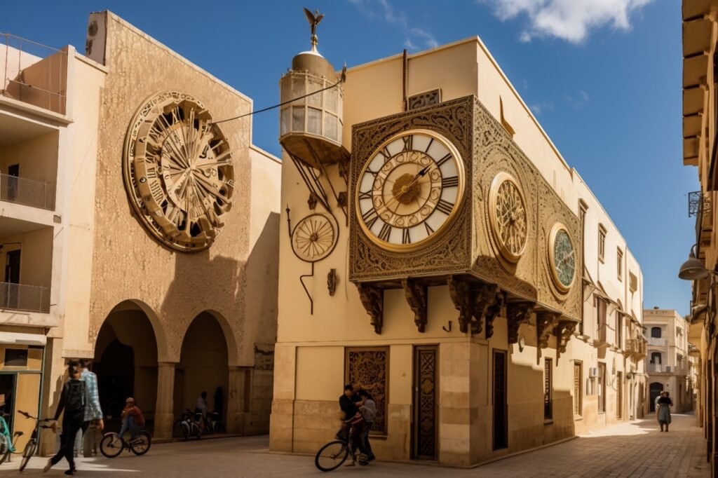 Impressive building displaying a clock on its vast wall