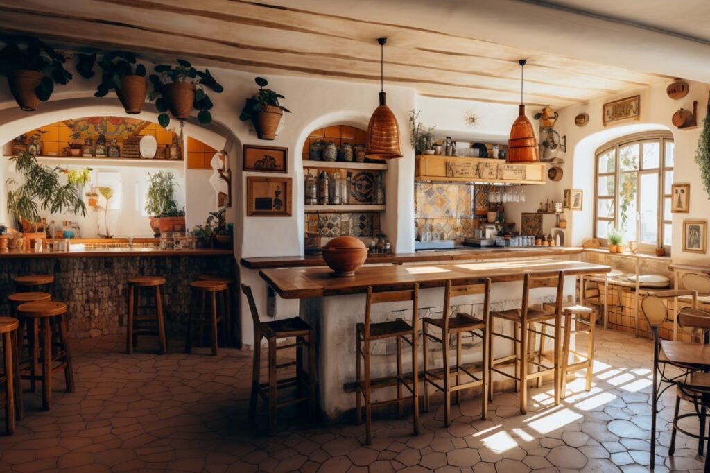 Interior Design Kitchen Area with Stools, Top-Quality Stock Image for Home Decor Websites