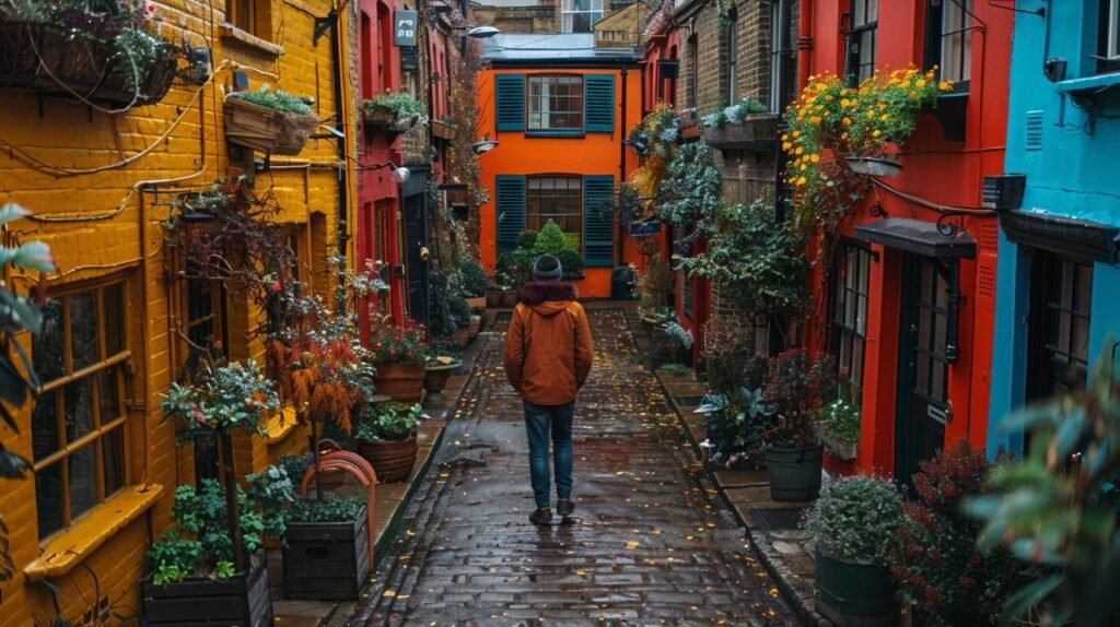 London Scene Man Exploring South Kensington Mews Houses – Captivating Stock Photo