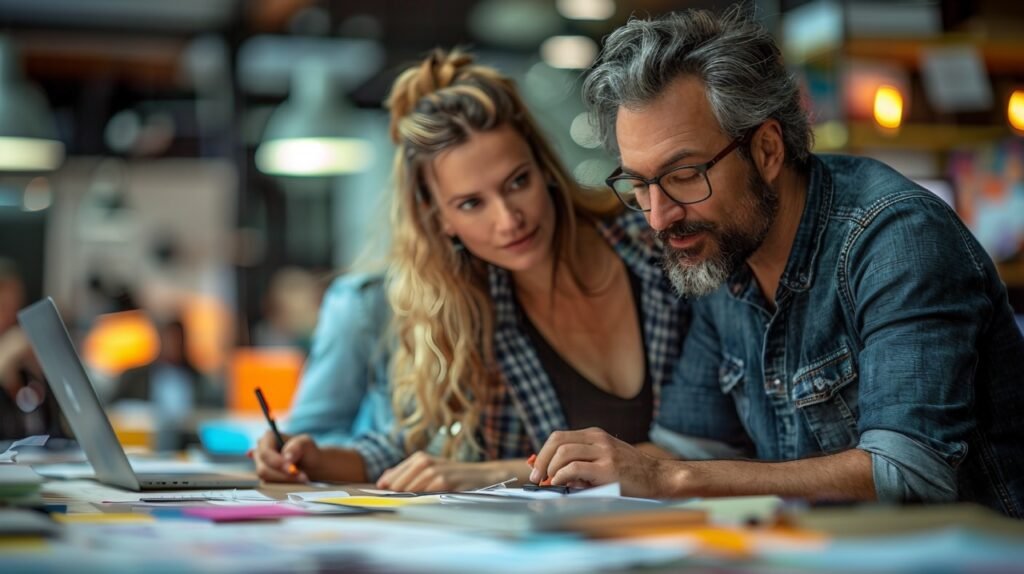 Modern Studio Scene Coworkers Focused on Project – Stock Image