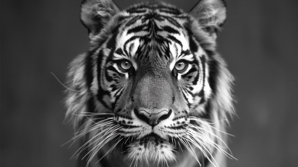 Monochrome Tiger Portrait – High-Quality Stock Photo of a Bold Black & White Tiger