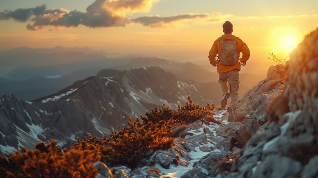 Morning Jog Man Running on Mountain Ridge – Premium Stock Image