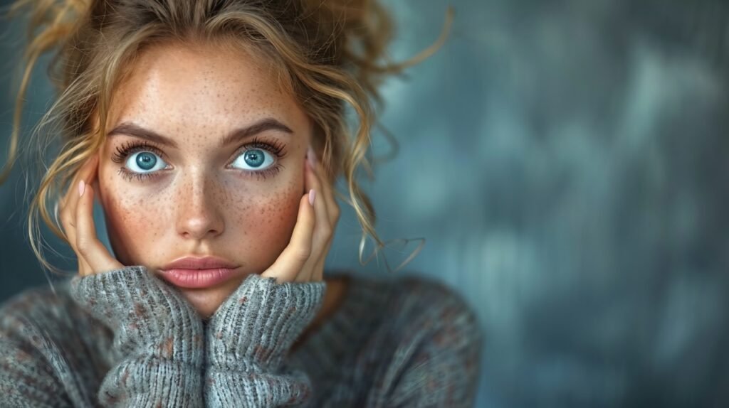 Overworked Professional Woman with Hands on Face in Office – Quality Stock Image