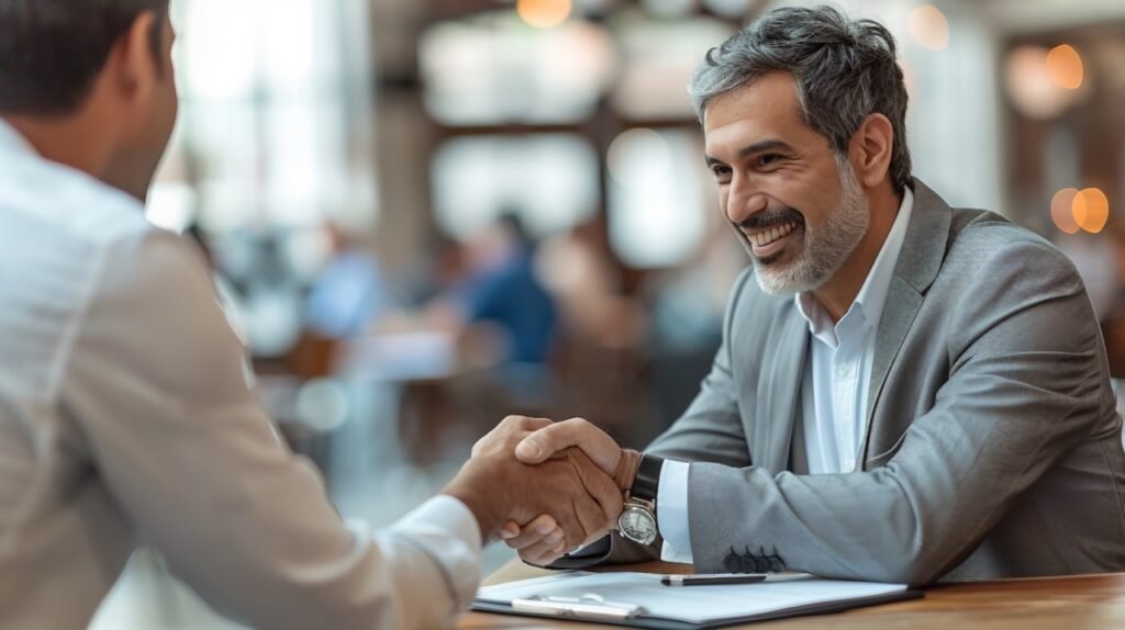 Professional Handshake Financial Advisor and Customer – Stock Photo in Business Setting