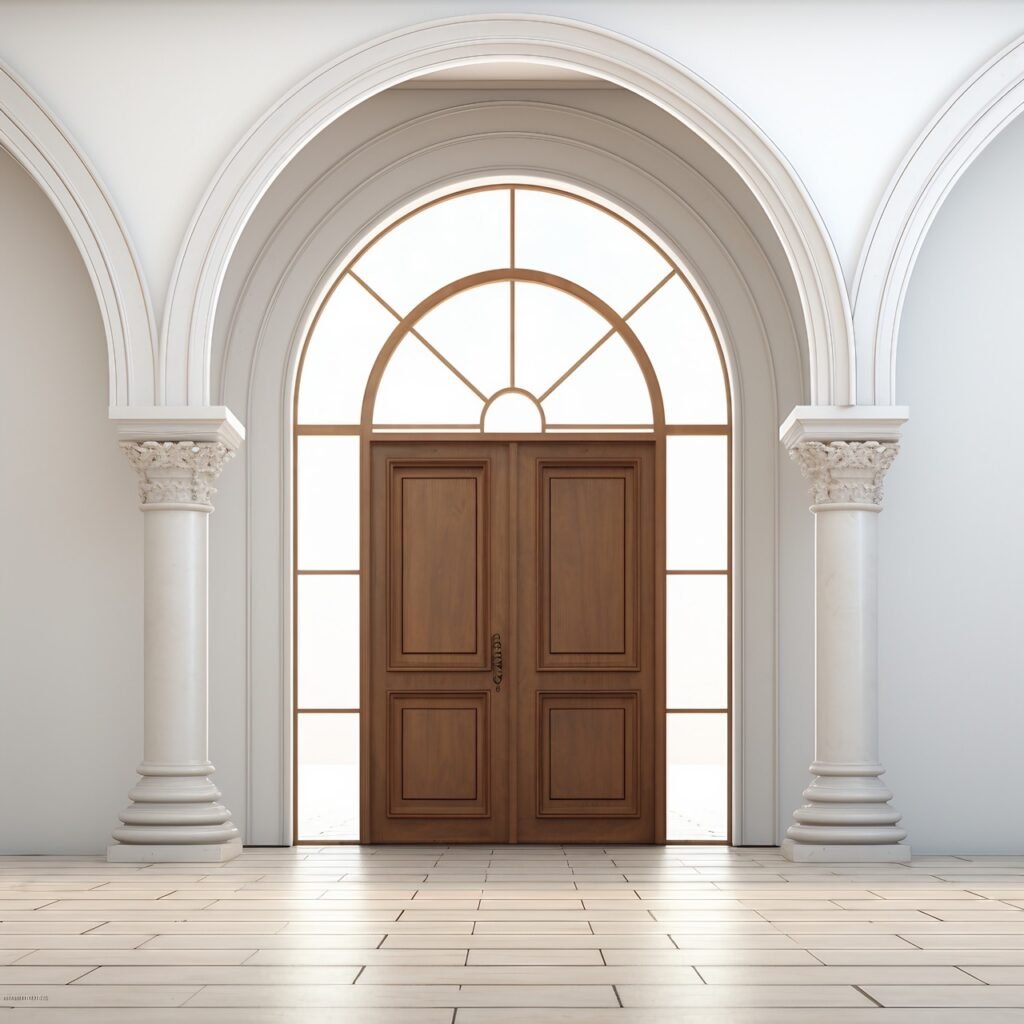 Rustic Architecture High-Quality Stock Image of White Building with Wooden Balcony and Door