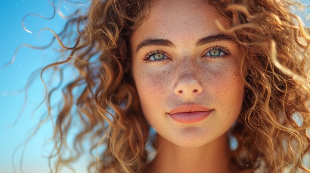 Scenic Beauty Woman Standing with Blue Sky – Quality Stock Image