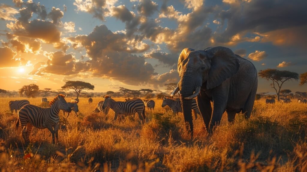 Serengeti National Park Wildlife – Stock Image of Elephant, Lion, Rhino, Springboks, and Zebra