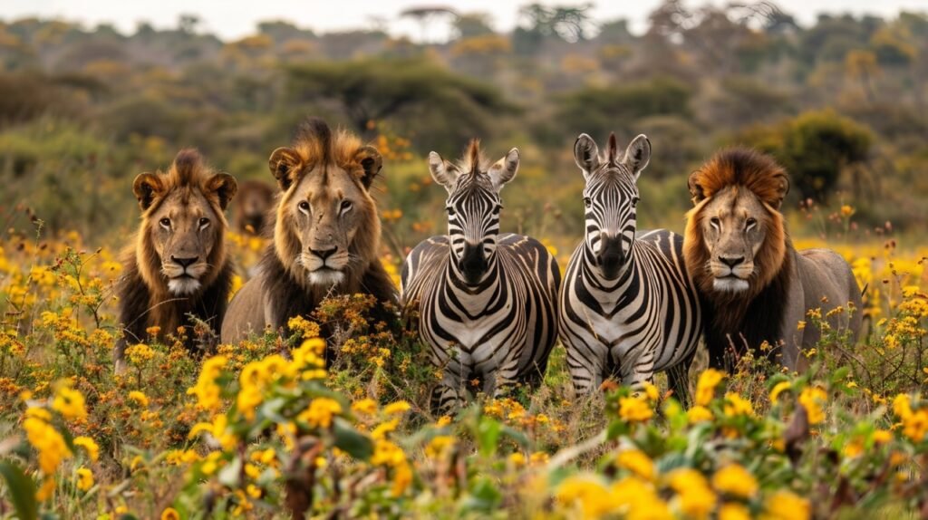 Serengeti Wildlife Snapshot – Stock Image of Elephant, Lion, Rhino, Springboks, and Zebra