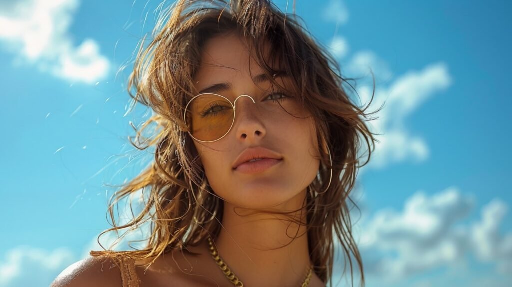 Skyline Beauty Woman’s Portrait with Blue Sky – Premium Stock Image