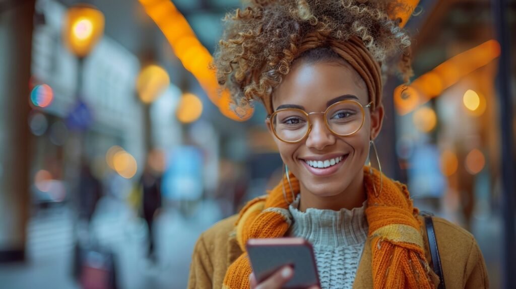 Smiling Businesswoman and Colleague with Phone – Stock Photo in Office Environment