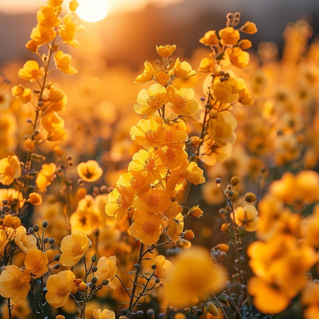 Spring Scene Sunlit Rapeseed Field – Captivating Stock Photo Bathed in Sunlight