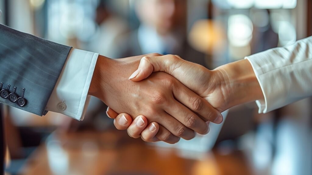 Successful Business Partnership Team of Professionals Shaking Hands in Office – Stock Photo