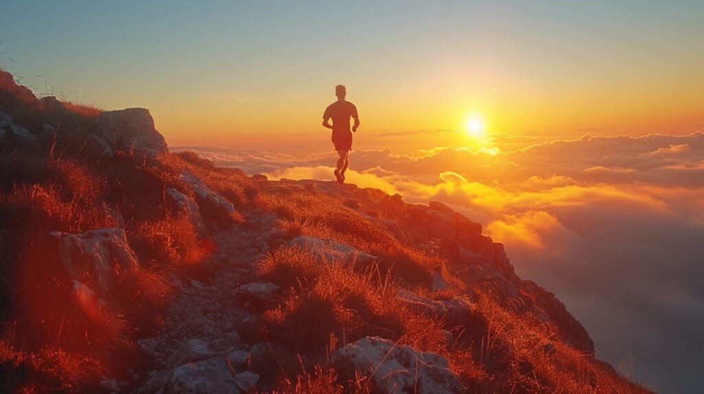 Sunlit Run Young Man’s Sunrise Jog – Top-Notch Stock Photo