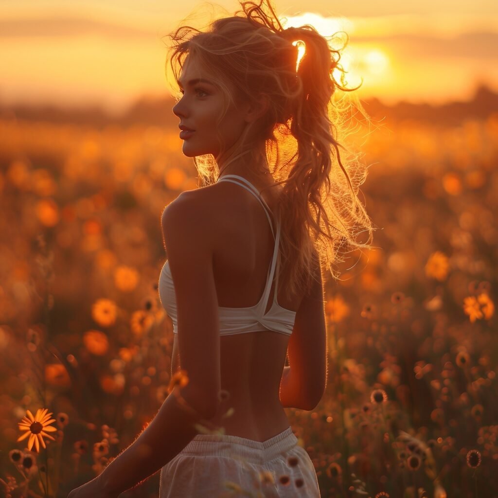 Sunlit Workout Young Woman’s Sunrise Run – Top-Notch Stock Photo