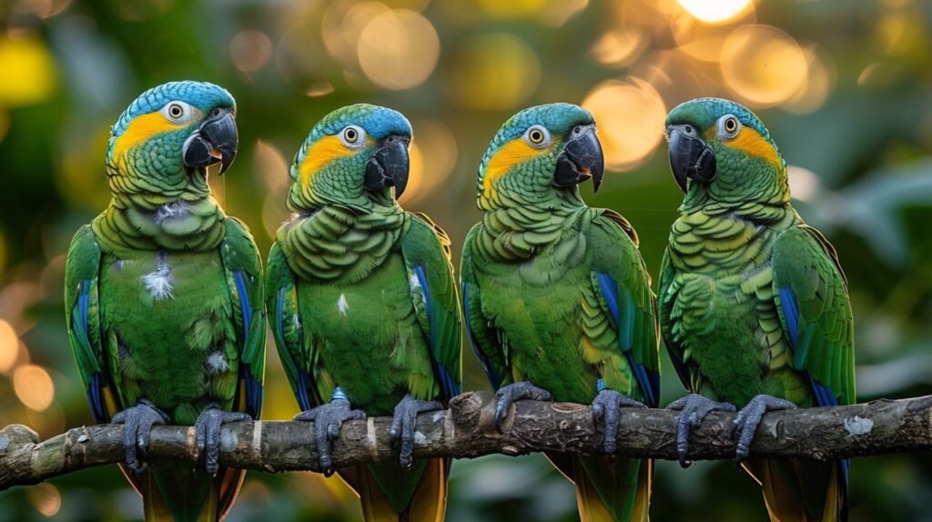 Vibrant Parrots in Amazon Rainforest Village – Stock Photo Brazil Amazonas South America