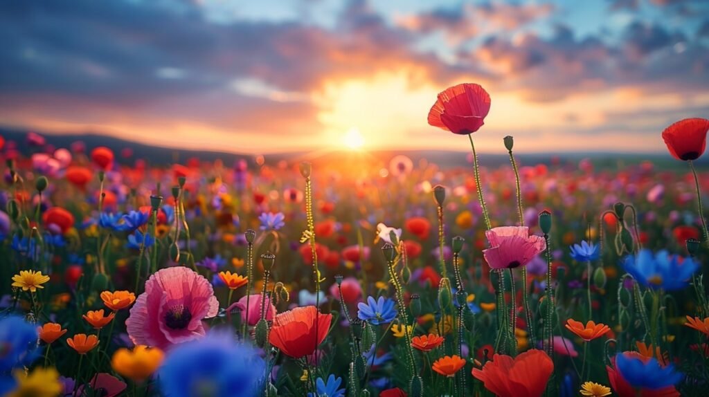 Vibrant Poppy Meadow in Loire Valley – Stock Photo