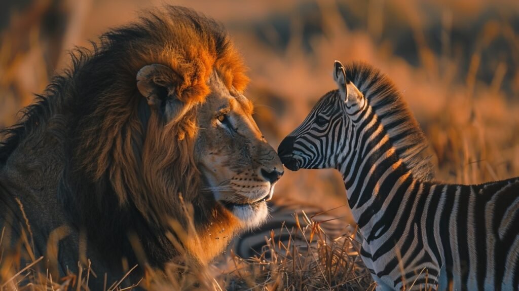 Wildlife Harmony in Serengeti – Stock Photo of Elephant, Lion, Rhino, Springboks, and Zebra