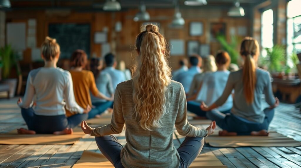 Workplace Wellness Business Meeting Stretching Exercise – Quality Stock Image