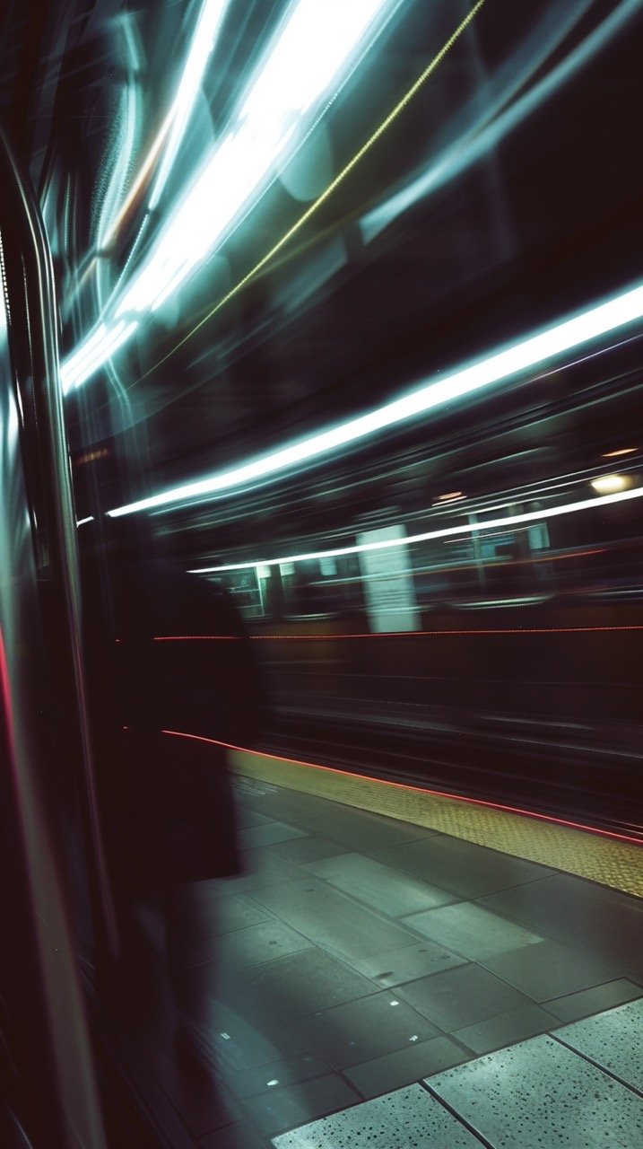 1980 Aesthetic Captured on 55mm Provia Film with VHS Distortion and Long-Exposure Light Trails