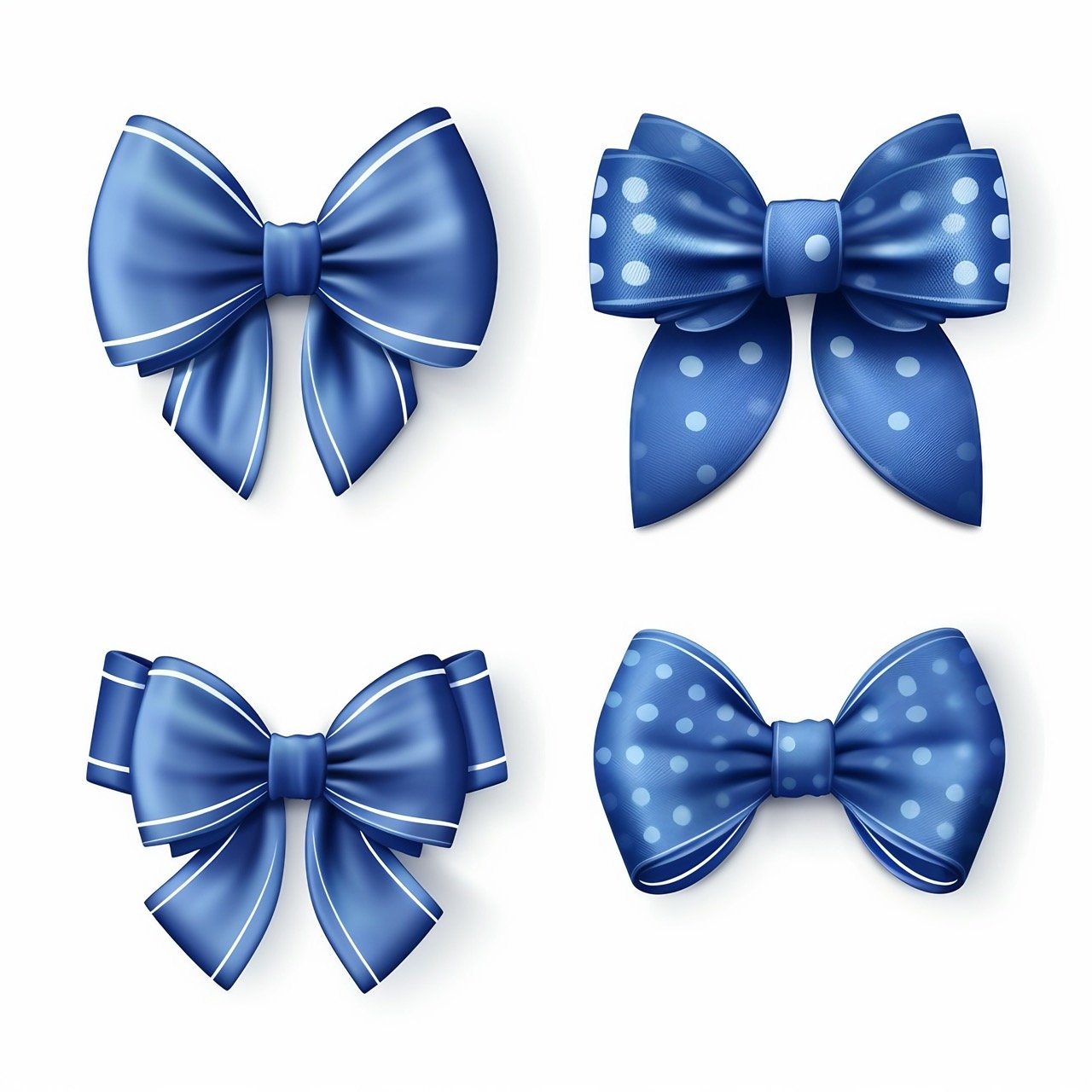 A set of lifelike blue bows, each displaying two, four, or more loops—a perfect addition to Christmas embellishments