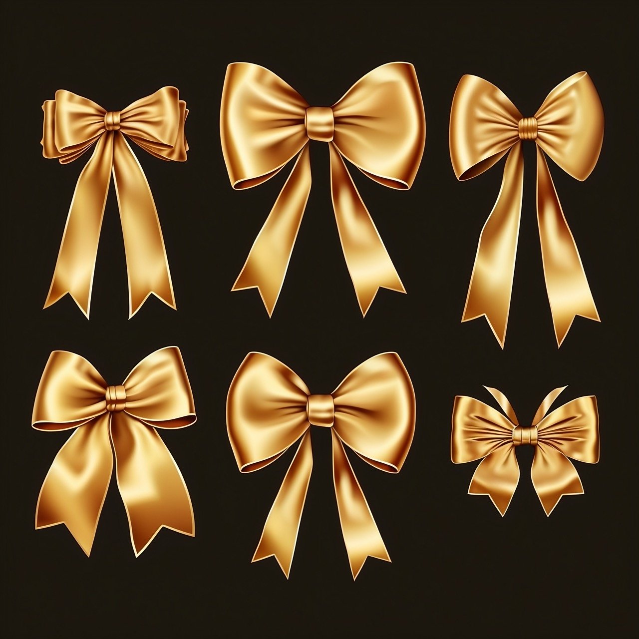 A stock illustration showcasing a variety of gold ribbons in a set