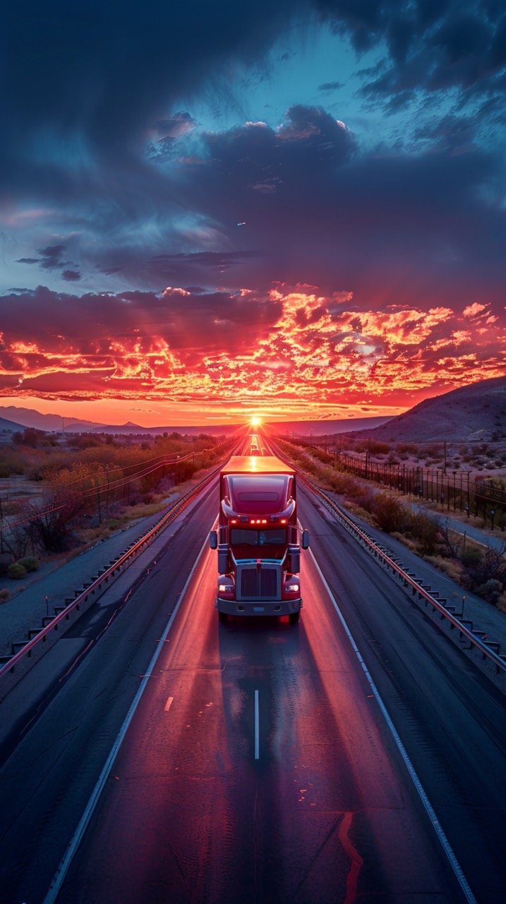 Albuquerque Sunset Highway Truck Rear View – Stock Image